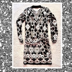 Long Sleeve Black/White/Cream Caché Mini Dress